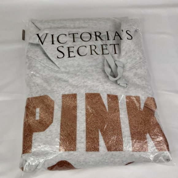VICTORIA'S SECRET 'PINK' FLEECE  ROSE~GOLD LOGO COWL-NECK  SWEATSHIRT - Picture 13 of 14